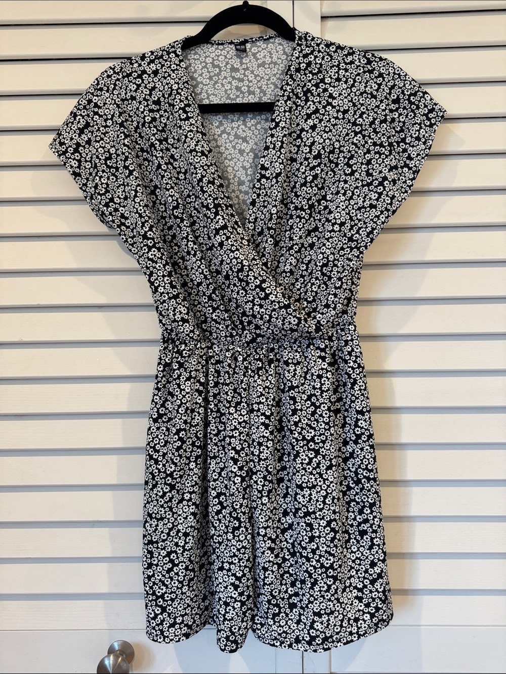 Uniqlo Black & White Floral Wrap-Style Romper